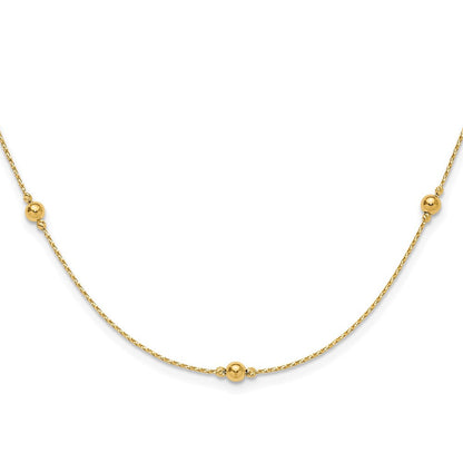 14K Gelbgold Poliert/textured/dia Schliff Perlen mit 2 Zoll Verlängerung. Halskette