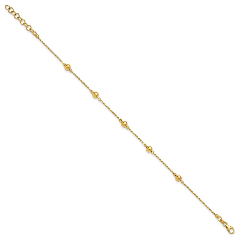 14K Gelbgold Poliert/textured/dia Schliff Perlen 1 Zoll Verlängerung. Armband