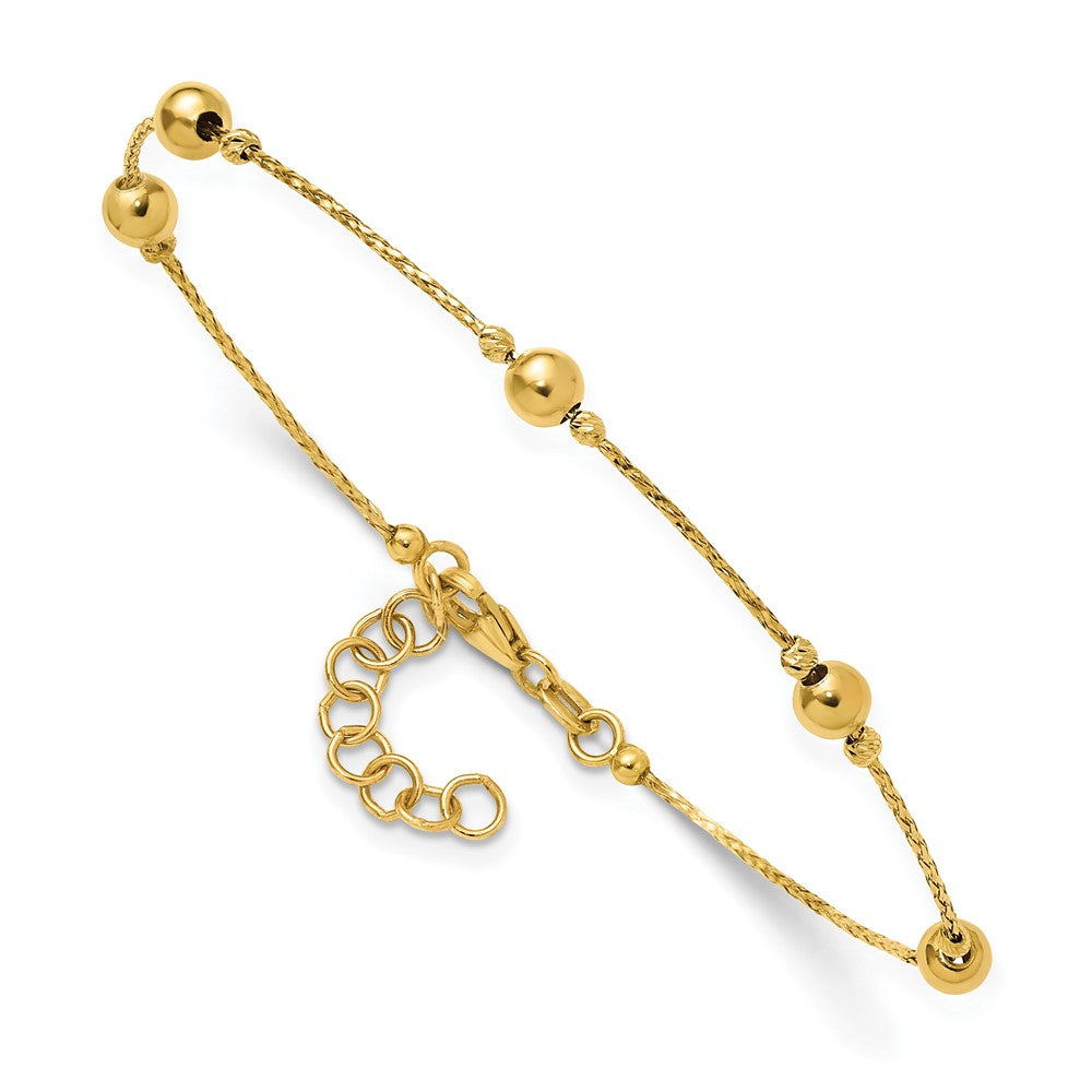 14K Gelbgold Poliert/textured/dia Schliff Perlen 1 Zoll Verlängerung. Armband