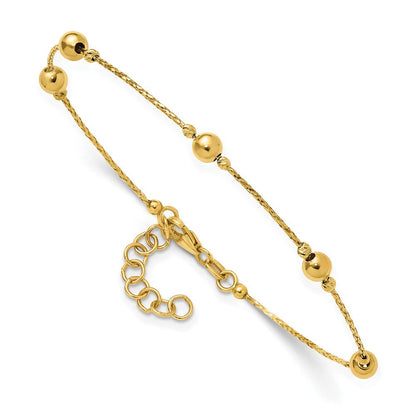 14K Gelbgold Poliert/textured/dia Schliff Perlen 1 Zoll Verlängerung. Armband