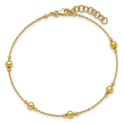14K Gelbgold Poliert/textured/dia Schliff Perlen 1 Zoll Verlängerung. Armband