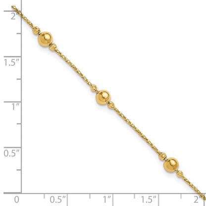 14K Gelbgold Poliert/textured/dia Schliff Perlen 1 Zoll Verlängerung. Armband