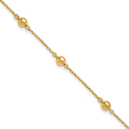 14K Gelbgold Poliert/textured/dia Schliff Perlen 1 Zoll Verlängerung. Armband