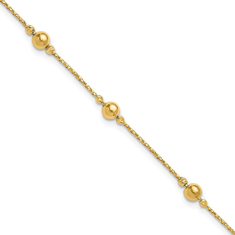14K Gelbgold Poliert/textured/dia Schliff Perlen 1 Zoll Verlängerung. Armband
