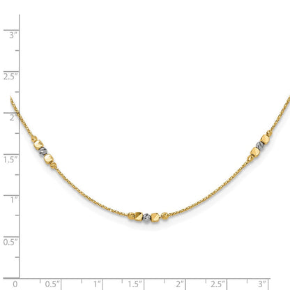 14K Bicolor Pol/texture/dia Schliff Perlen 2 Zoll Verlängerung. Halskette