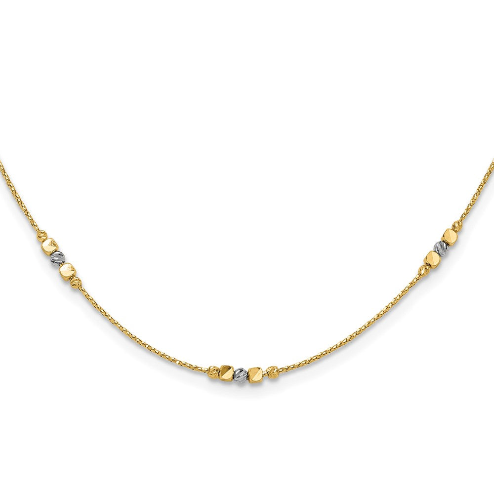 14K Bicolor Pol/texture/dia Schliff Perlen 2 Zoll Verlängerung. Halskette