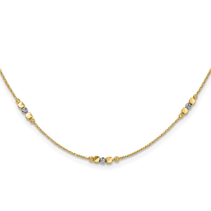 14K Bicolor Pol/texture/dia Schliff Perlen 2 Zoll Verlängerung. Halskette