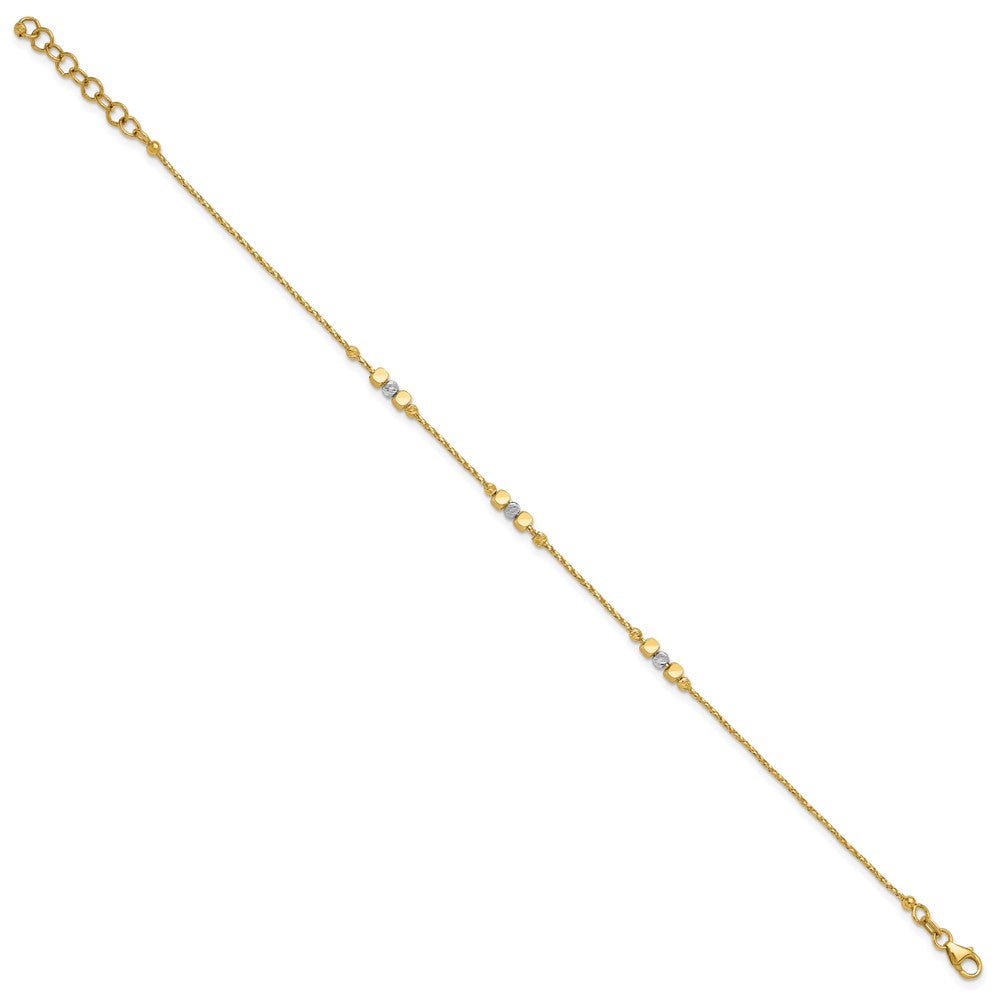 14K Bicolor Pol/texture/dia Schliff Perlen 1 Zoll Verlängerung. Armband