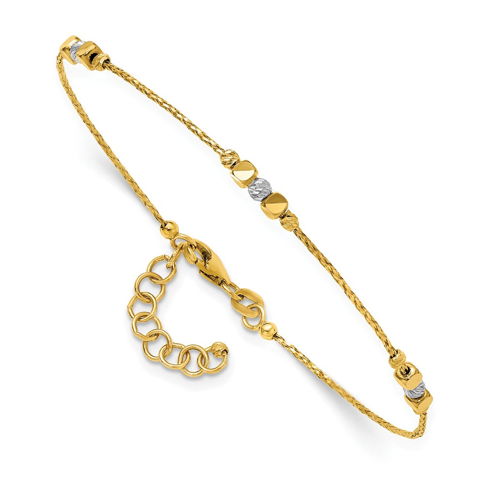 14K Bicolor Pol/texture/dia Schliff Perlen 1 Zoll Verlängerung. Armband