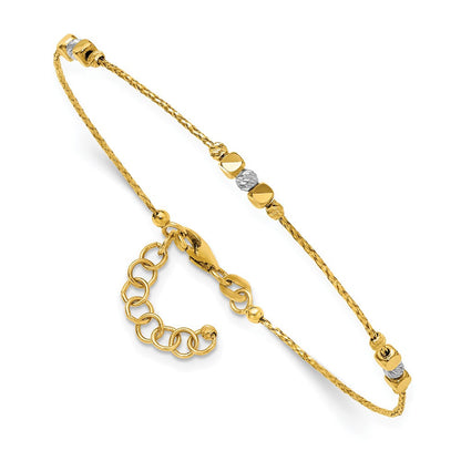 14K Bicolor Pol/texture/dia Schliff Perlen 1 Zoll Verlängerung. Armband