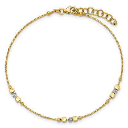 14K Bicolor Pol/texture/dia Schliff Perlen 1 Zoll Verlängerung. Armband