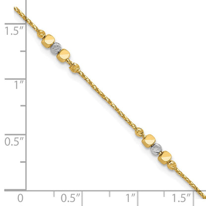 14K Bicolor Pol/texture/dia Schliff Perlen 1 Zoll Verlängerung. Armband