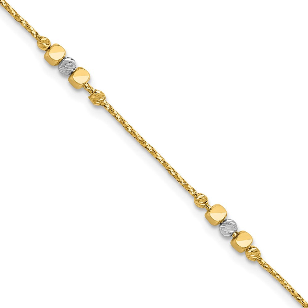 14K Bicolor Pol/texture/dia Schliff Perlen 1 Zoll Verlängerung. Armband