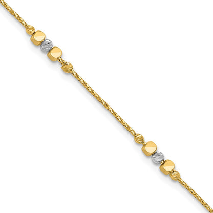 14K Bicolor Pol/texture/dia Schliff Perlen 1 Zoll Verlängerung. Armband