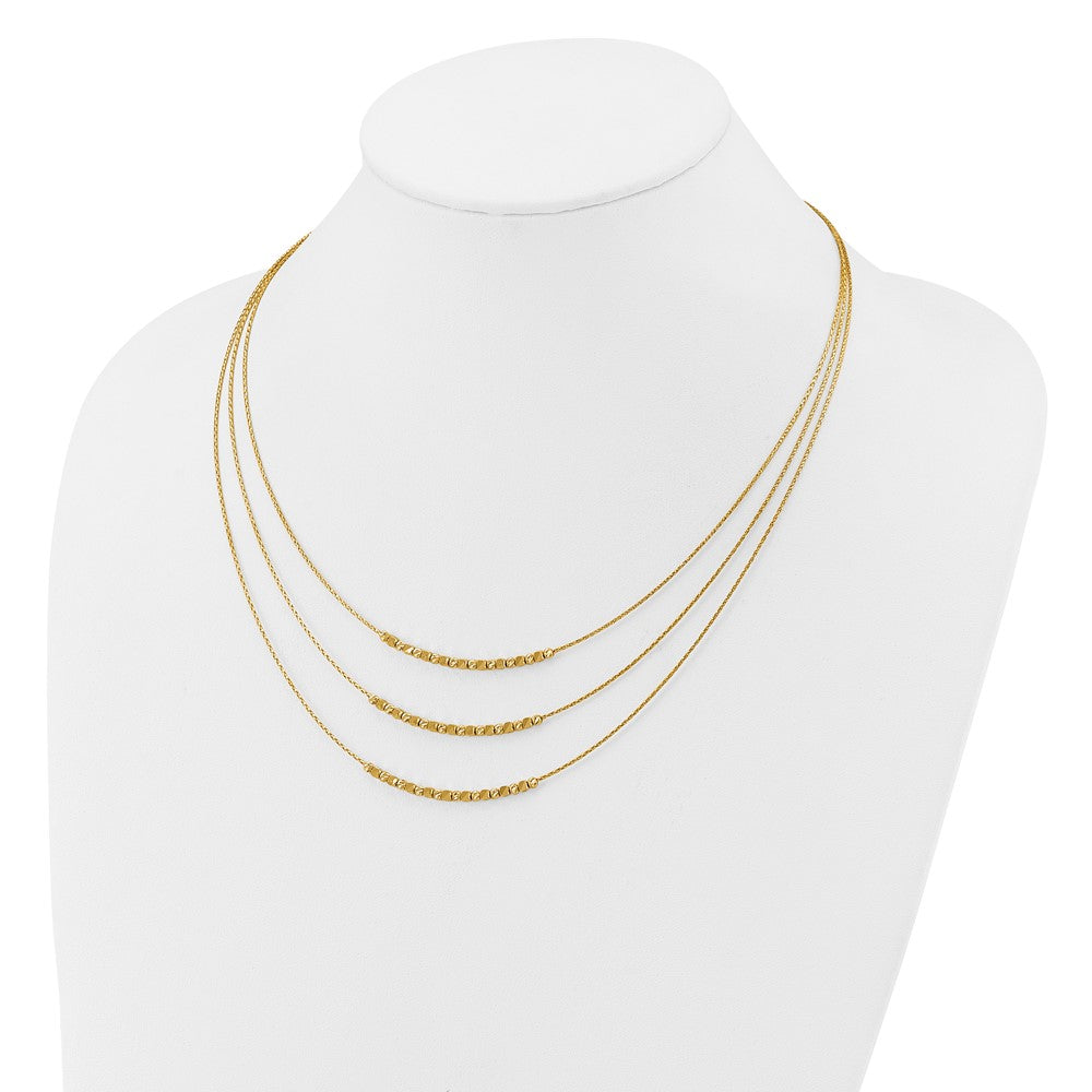 14K Gelbgold Pol/texture/dia Schliff Perlen 3 Strang mit 2 Zoll Verlängerung. Halskette