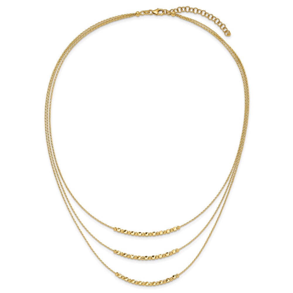 14K Gelbgold Pol/texture/dia Schliff Perlen 3 Strang mit 2 Zoll Verlängerung. Halskette