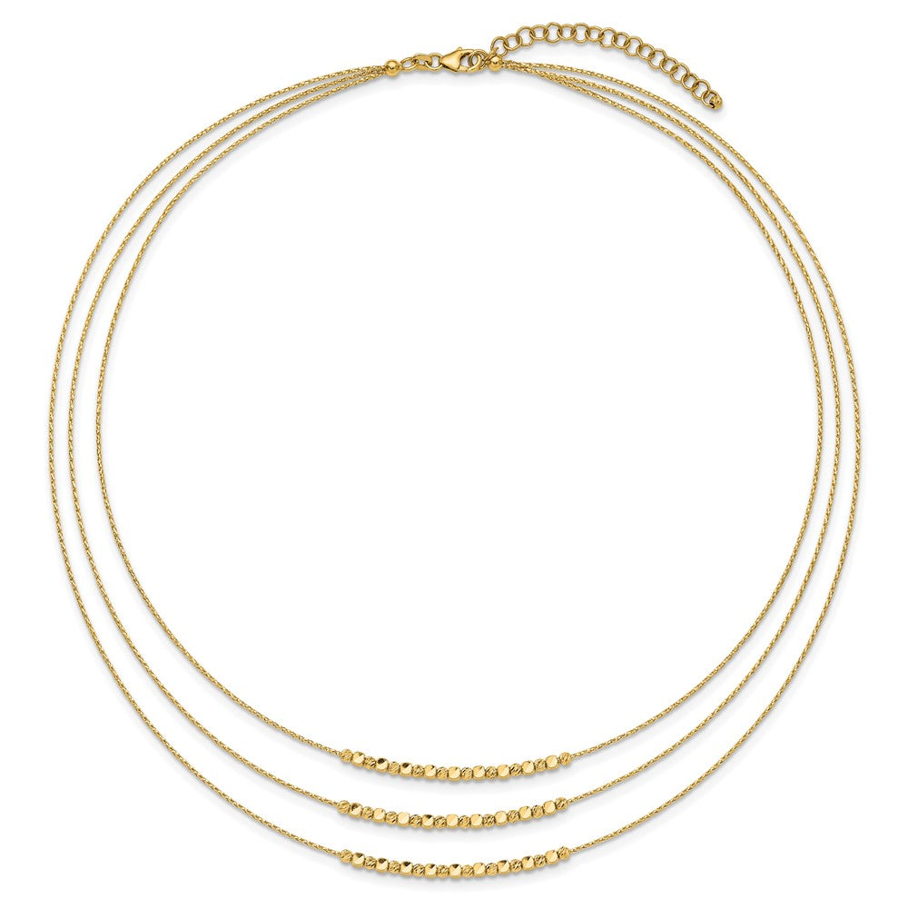 14K Gelbgold Pol/texture/dia Schliff Perlen 3 Strang mit 2 Zoll Verlängerung. Halskette