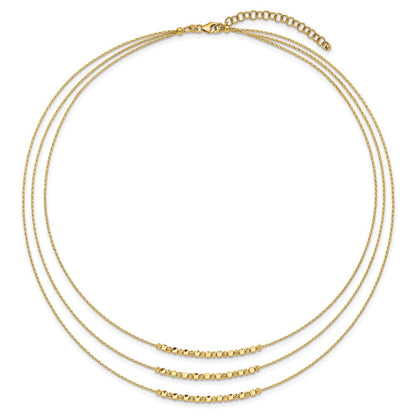 14K Gelbgold Pol/texture/dia Schliff Perlen 3 Strang mit 2 Zoll Verlängerung. Halskette