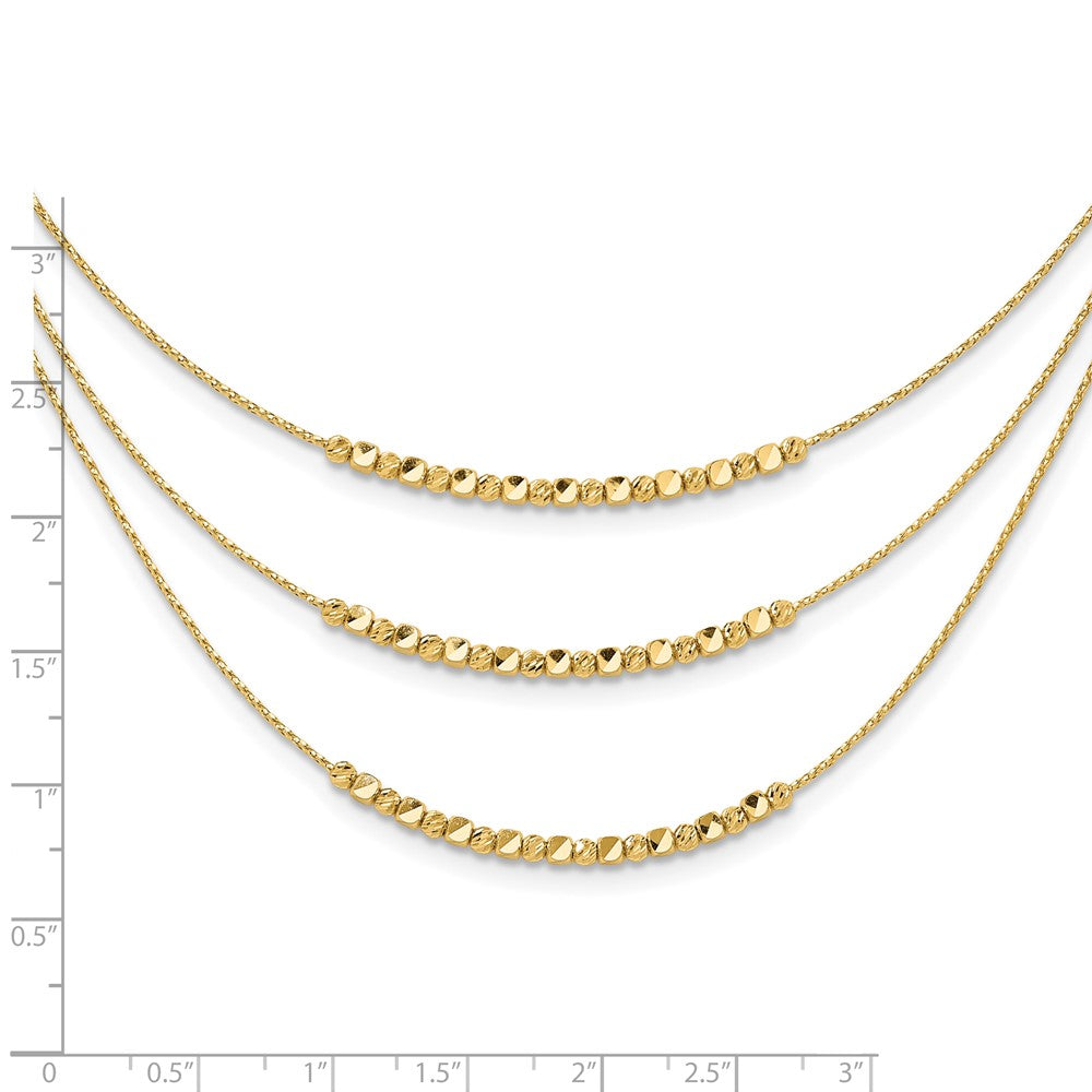 14K Gelbgold Pol/texture/dia Schliff Perlen 3 Strang mit 2 Zoll Verlängerung. Halskette