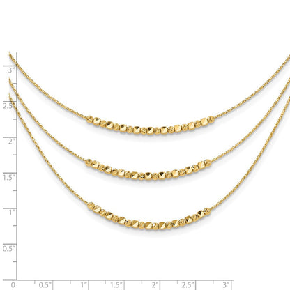 14K Gelbgold Pol/texture/dia Schliff Perlen 3 Strang mit 2 Zoll Verlängerung. Halskette