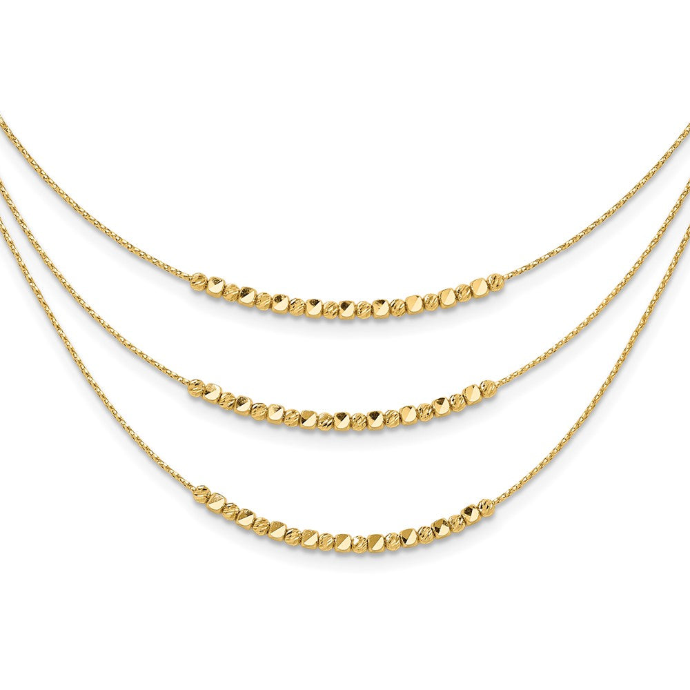 14K Gelbgold Pol/texture/dia Schliff Perlen 3 Strang mit 2 Zoll Verlängerung. Halskette