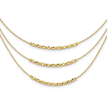 14K Gelbgold Pol/texture/dia Schliff Perlen 3 Strang mit 2 Zoll Verlängerung. Halskette