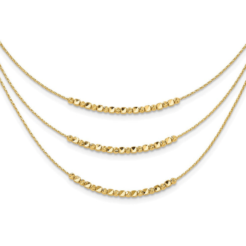 14K Gelbgold Pol/texture/dia Schliff Perlen 3 Strang mit 2 Zoll Verlängerung. Halskette
