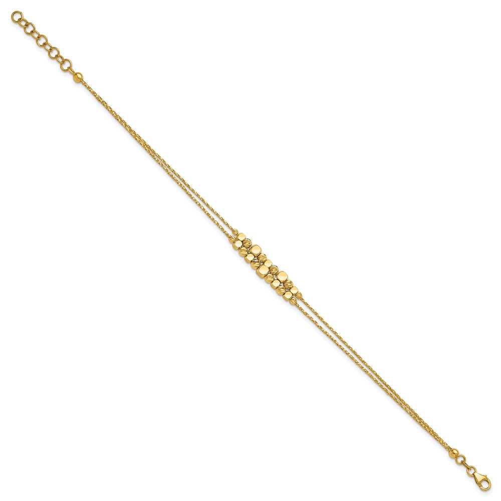 14K Gelbgold Pol/texture/dia Schliff Perlen 2 Strang mit 1 Zoll Verlängerung. Armband