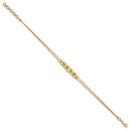 14K Gelbgold Pol/texture/dia Schliff Perlen 2 Strang mit 1 Zoll Verlängerung. Armband