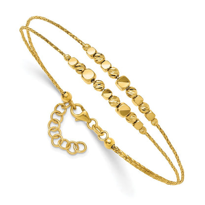 14K Gelbgold Pol/texture/dia Schliff Perlen 2 Strang mit 1 Zoll Verlängerung. Armband