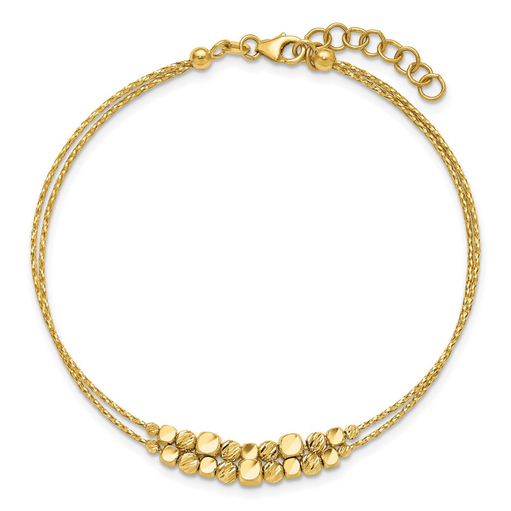 14K Gelbgold Pol/texture/dia Schliff Perlen 2 Strang mit 1 Zoll Verlängerung. Armband