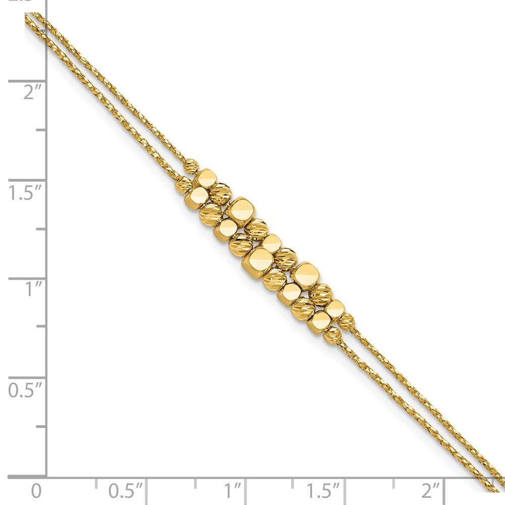 14K Gelbgold Pol/texture/dia Schliff Perlen 2 Strang mit 1 Zoll Verlängerung. Armband