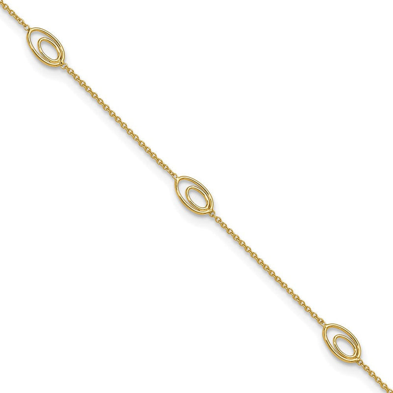 14K Gelbgold Poliert Fantasie Oval Glieder 9 Zoll Plus 1 Zoll Verlängerung. Fußkettchen