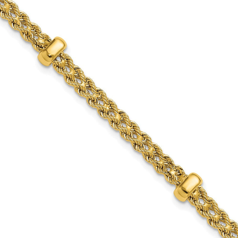 14K Gelbgold Poliert und Diamantiert Fantasie Geflochten Kordel Gliederarmband