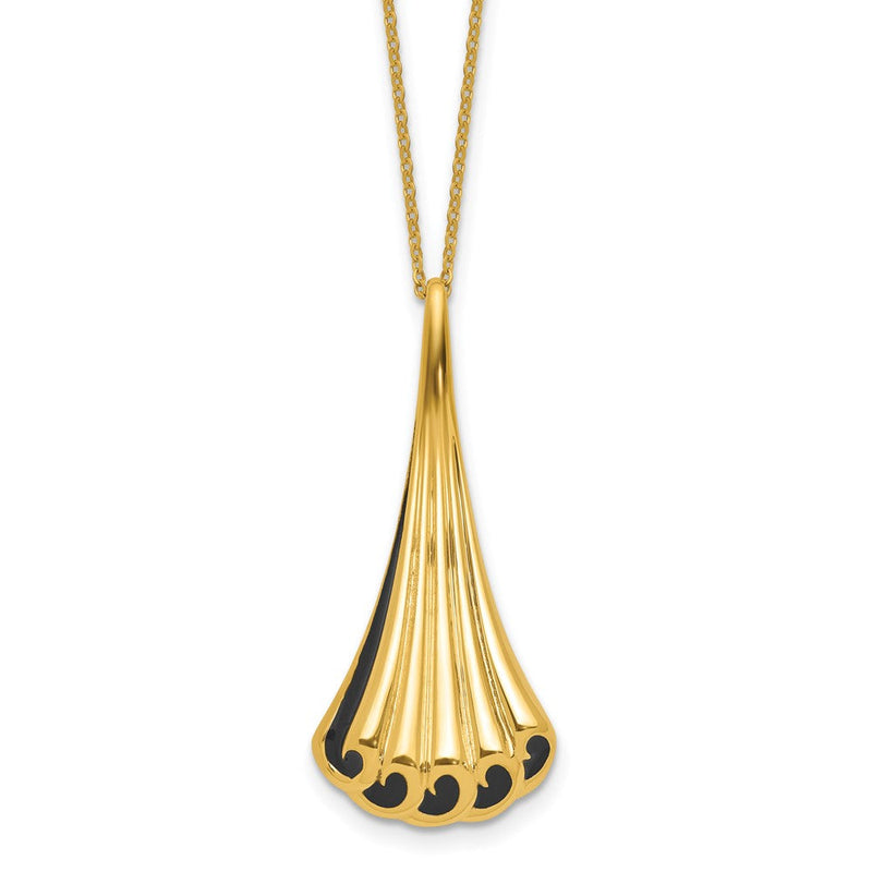 14K Gelbgold Schwarz Emaille Poliert Fantasie 1.25 Zoll Verlängerung. Halskette