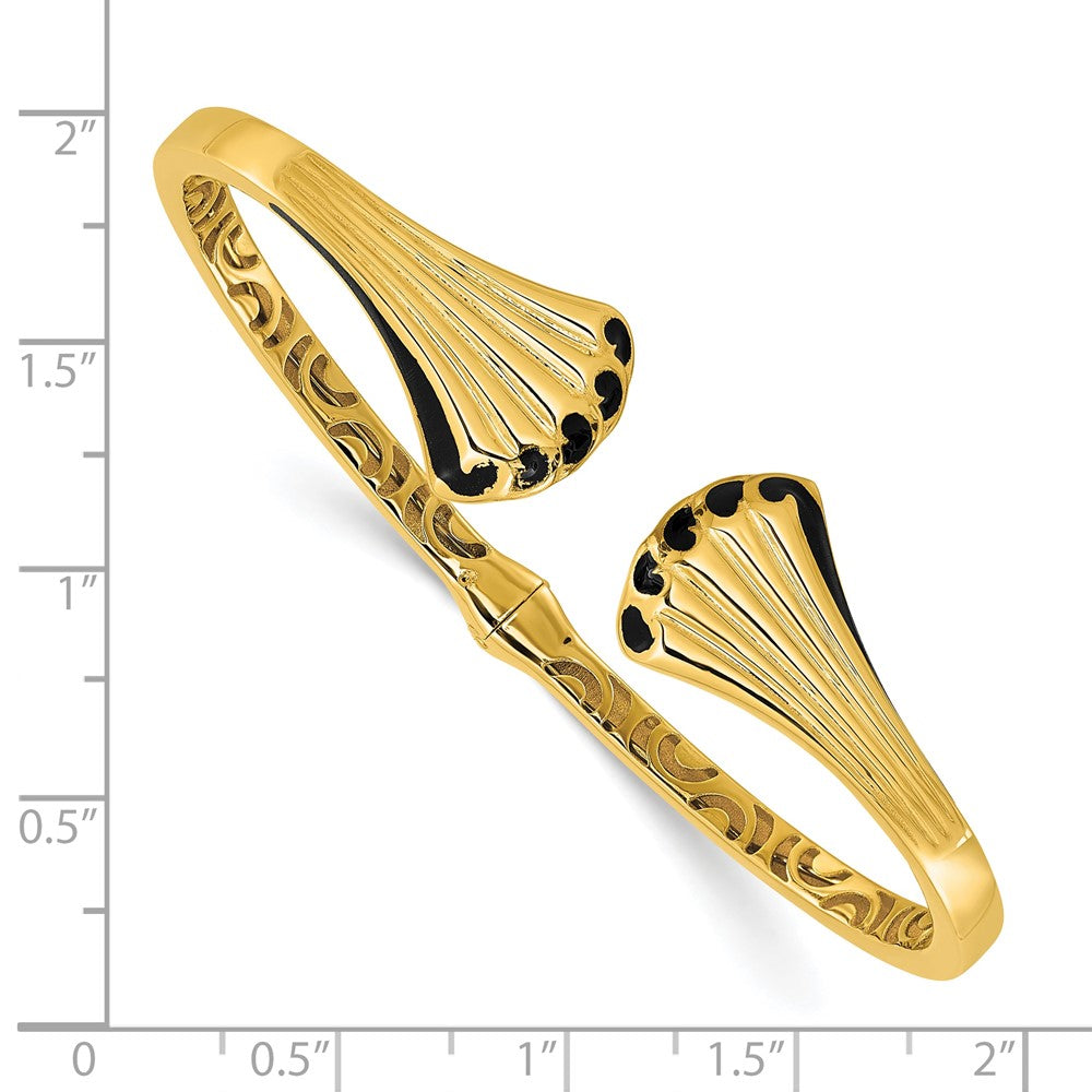 14K Gelbgold Schwarz Emaille Poliert Fantasie Klappbar Manschette Armreif