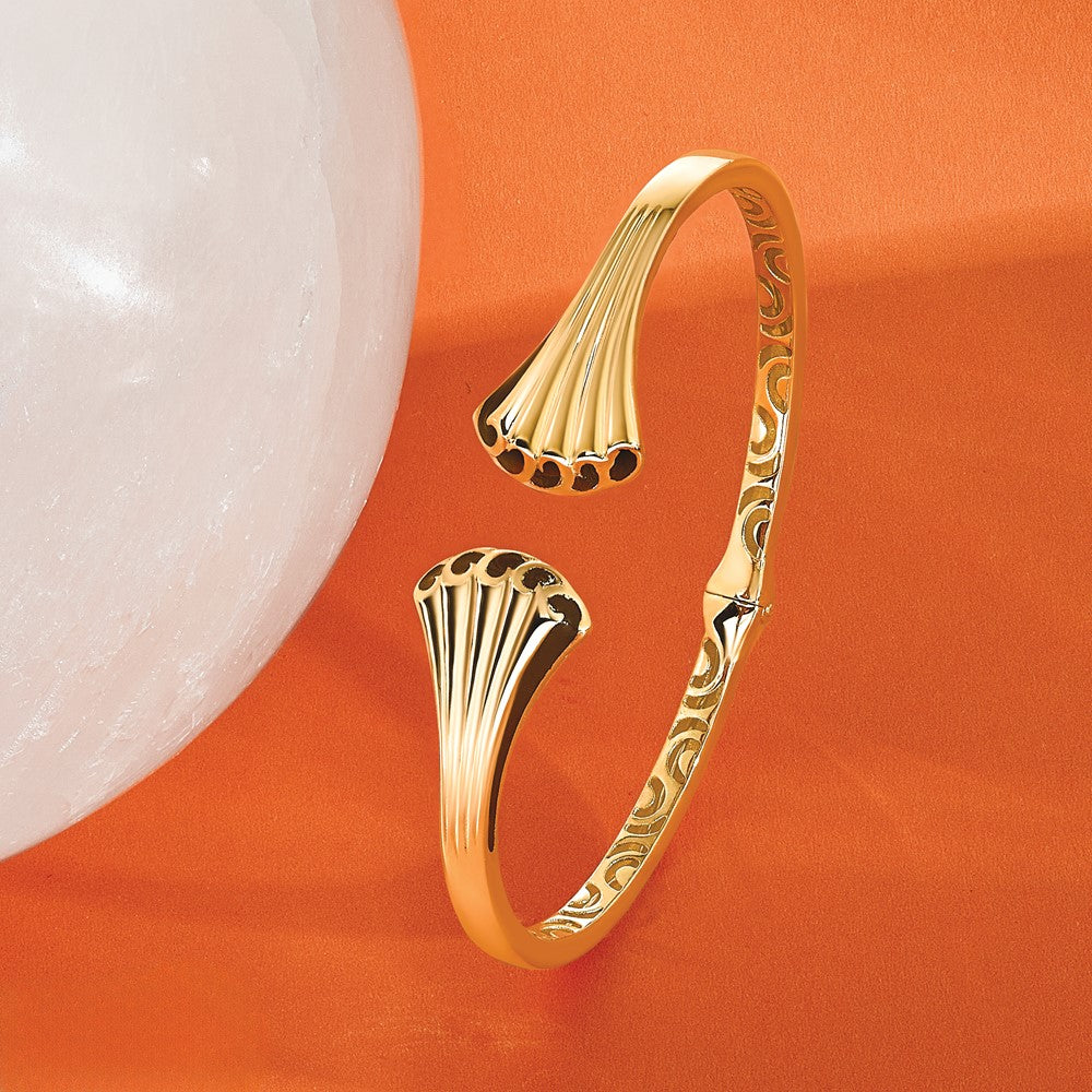 14K Gelbgold Schwarz Emaille Poliert Fantasie Klappbar Manschette Armreif