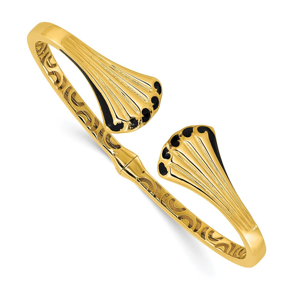 14K Gelbgold Schwarz Emaille Poliert Fantasie Klappbar Manschette Armreif
