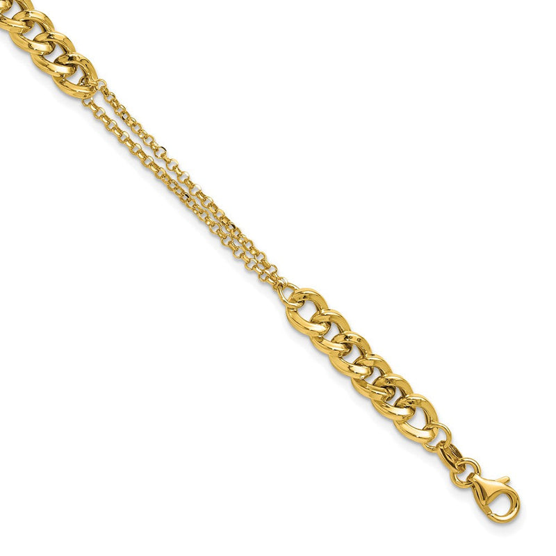 14K Gelbgold Poliert/dia Schliff 2 Strang Fantasieglieder 1 Zoll Verlängerung. Armband