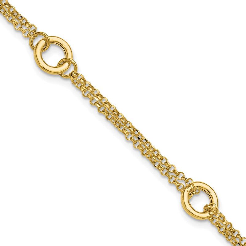 14K Gelbgold Poliert/dia Schliff 2 Strang Kreis Glieder 1 Zoll Verlängerung. Armband