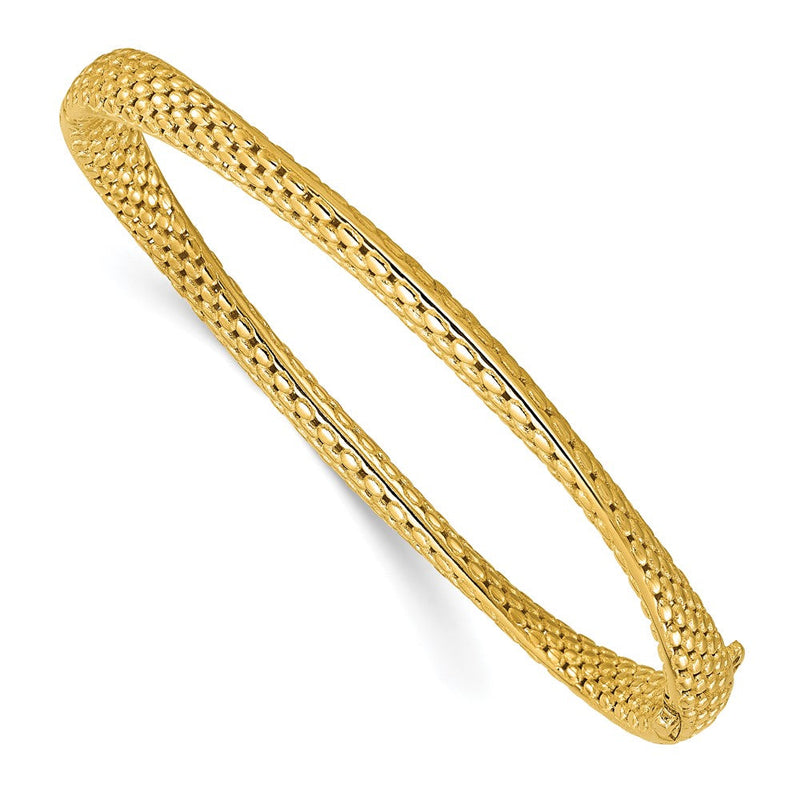 14K Gelbgold Poliert und Strukturiert Fantasie Gedreht Klappbar Armreif