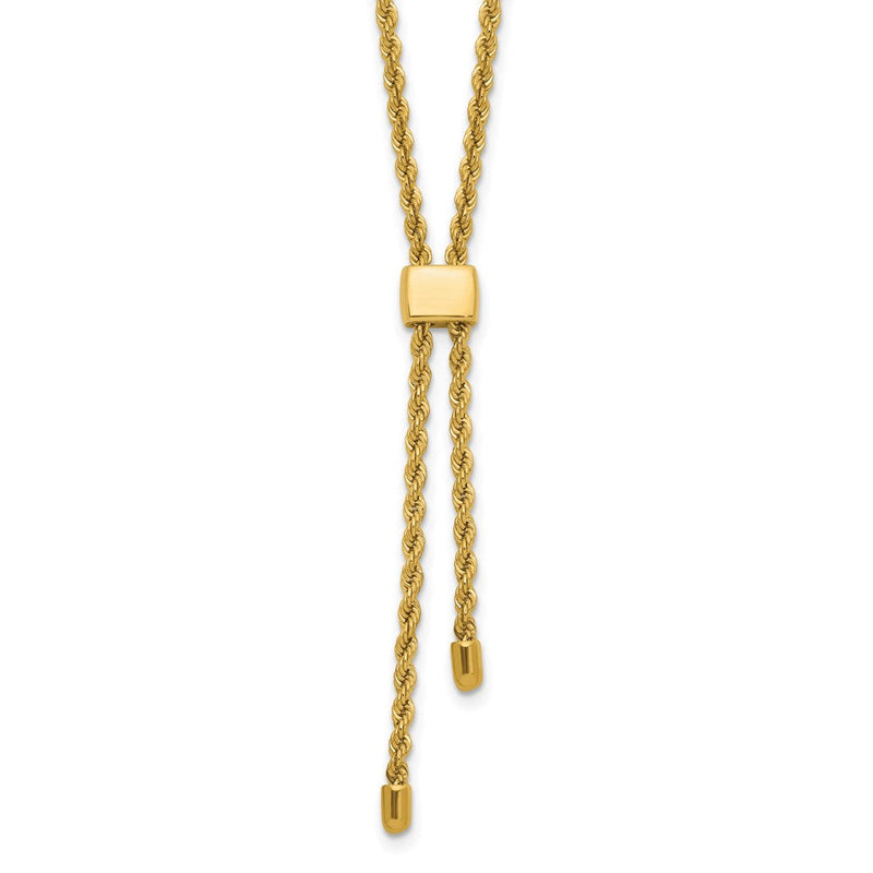 14K Gelbgold Poliert/dia Schliff Fantasie Kordel Adj. Up To 19 Zoll Halskette