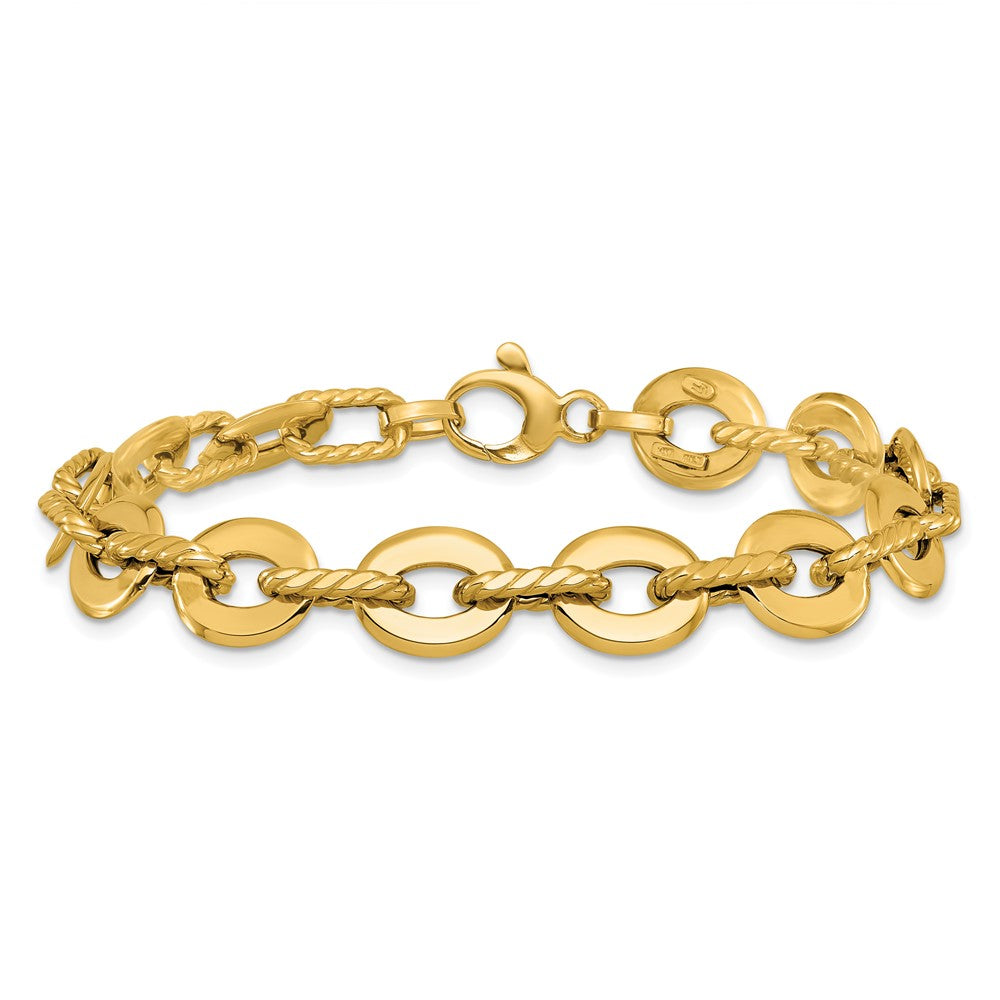 14K Gelbgold Poliert und Gerillt Fantasieglieder Armband