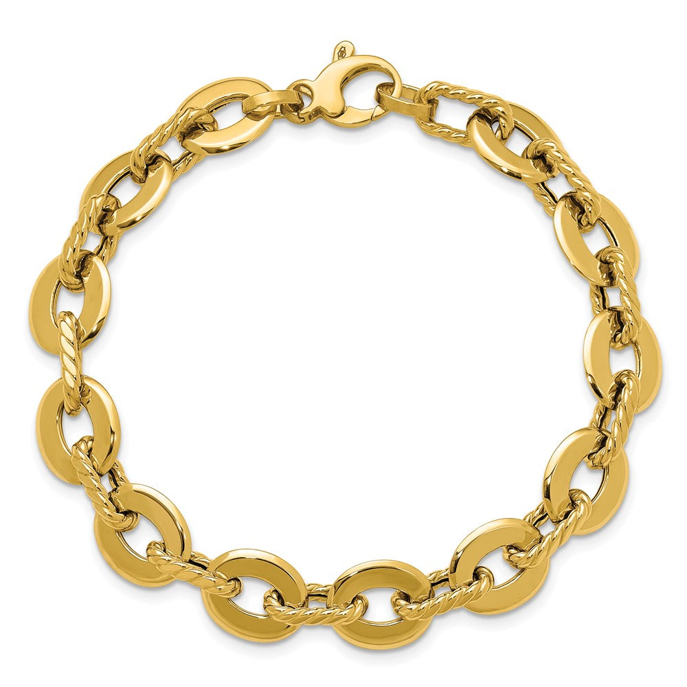 14K Gelbgold Poliert und Gerillt Fantasieglieder Armband