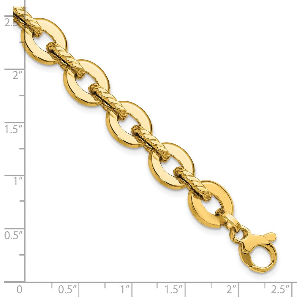 14K Gelbgold Poliert und Gerillt Fantasieglieder Armband