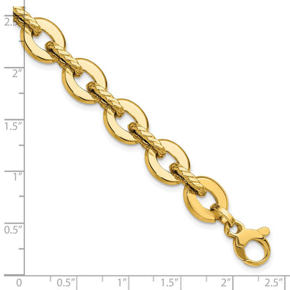 14K Gelbgold Poliert und Gerillt Fantasieglieder Armband