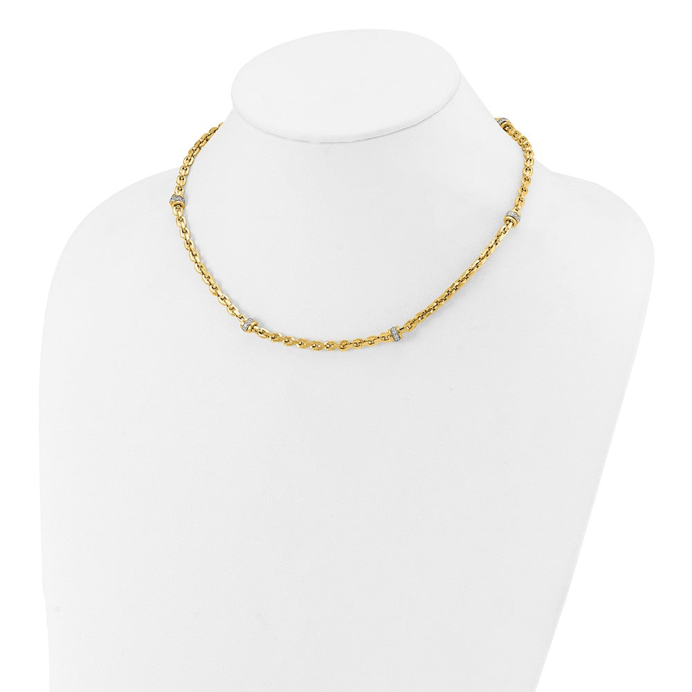14K Bicolor Zirkonia Poliert Fantasieglieder Halskette