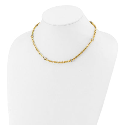 14K Bicolor Zirkonia Poliert Fantasieglieder Halskette