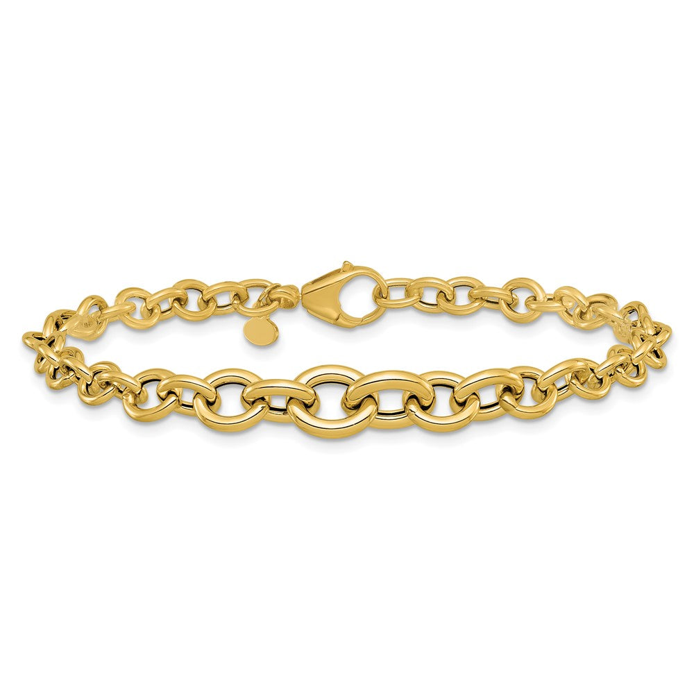 14K Gelbgold Poliert Fantasie Abgestuft Kreis Glieder Armband