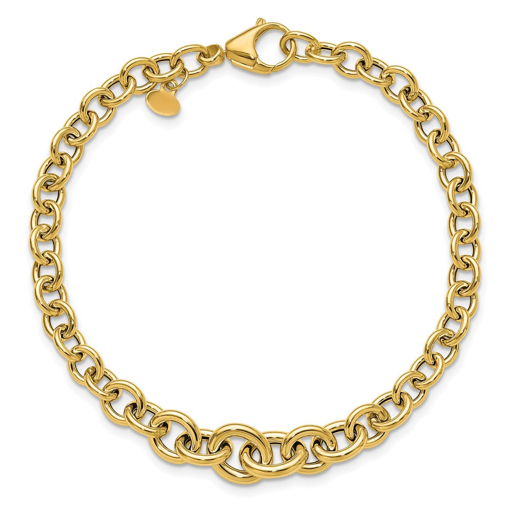 14K Gelbgold Poliert Fantasie Abgestuft Kreis Glieder Armband